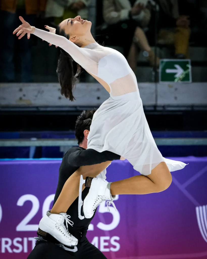 Carlotta Argentieri e Francesco Riva (ITA) durante il Gala di esibizione di pattinaggio di figura ai FISU Games 2025 di Torino, Italia.