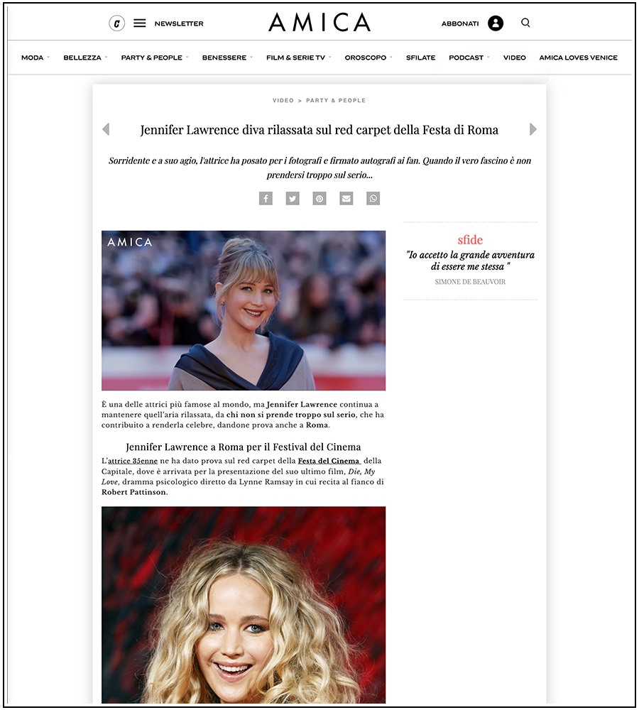 Corriere della sera - Amica - Jennifer Lawrence - RoFF - Davide Di Lalla