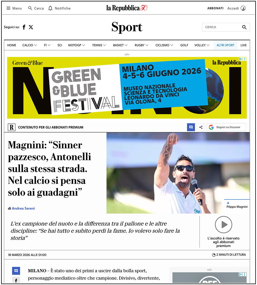 La Repubblica - Sette Colli Roma - Filippo Magnini - Davide Di Lalla